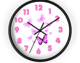 Butterfly Wall Clock, Girls Room Decor, Silent Clock