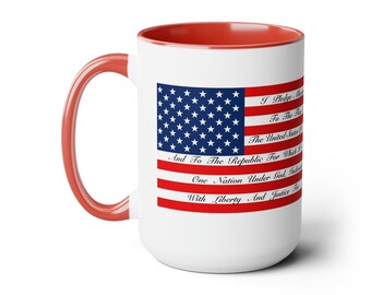 Pledge of Allegiance Coffee Mug: American Pride Two-Tone Ceramic 15oz