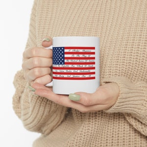 Pledge Of Allegiance, USA, America Flag, 4th of July, Love America, Red-White-Blue, Flag Two-Tone Coffee Mug 11oz