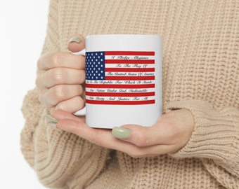 Pledge of Allegiance Coffee Mug: Patriotic USA Flag, 4th of July Gift