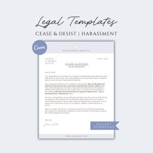 Carta de cese y desistimiento / Alto al acoso / Plantilla digital personalizable Descarga instantánea