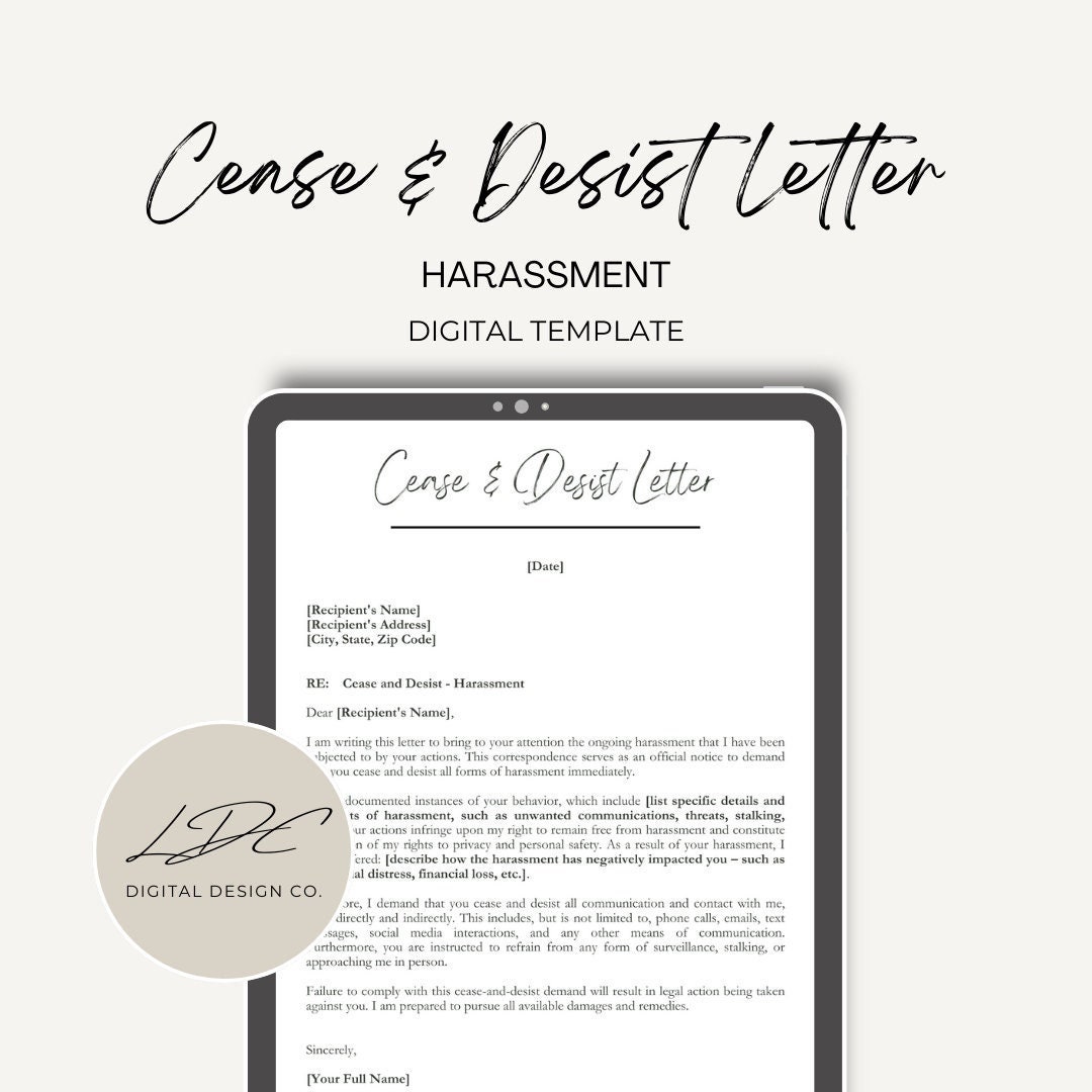 Cease and Desist Letter Harassment Template Digital Etsy UK Cease and Desist Letter Harassment Template Digital Etsy UK