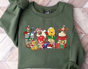 Winnie The Pooh Christmas Sweatshirt,  Pooh Coffee Christmas Sweater, Winnie The Pooh And Friend Hoodie, Christmas Latte Coffee Sweatshirt