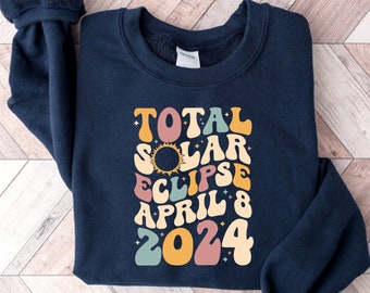 Total Solar Eclipse Sweatshirt, 2024 Solar Eclipse Gift, April 8 2024 Sweatshirt, Astronomy Sweatshirts, Retro Groovy Distressed Hoodie