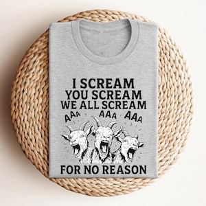Funny Goat Scream Shirt, I Scream You Scream We All Scream for No Reason Meme Tee, Hilarious Animal T-Shirt, Funny Farm T-Shirt