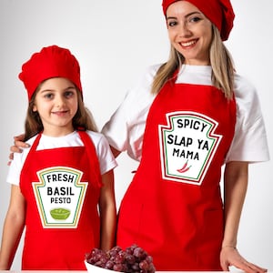 Thanksgiving Condiments Aprons, Condiments Matching Apron, Thanksgiving Family Costume, Adults Youth Ketchup Ranch Apron Cosplay