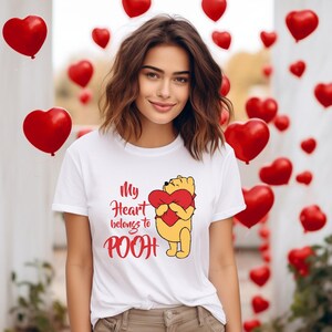 My Heart Belongs To Pooh Shirt, Vintage Pooh Valentine&#39;s Day Shirt, Winnie The Pooh Valentine Vneck Shirt, Disney Matching Valentine Shirt