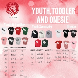 the youth and onesie t - shirt sizes chart