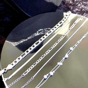 Massive Silber 925 Figaro Halsketten und Armbänder.  Schöne Unisex Figaroketten für alle. Geschenkideen.