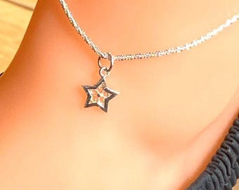 Tobilleras de plata, Tobilleras, Regalos para ella, Tobillera delicada con estrella, Tobilleras para mujer, Pulsera de tobillo, Tobillera de plata de ley, Regalo de dama de honor,