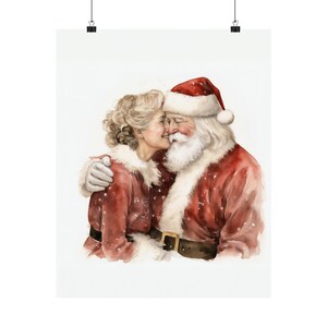 Santa and Mrs. Claus Art Poster Print, Vintage-Inspired, Titled: &quot;The Gift of Love&quot;, Vertical 16&quot;x20&quot;, Christmas Art, Santa Art