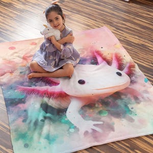 Cute and Cozy Axolotl Plush Blanket - Soft, Customizable, Vibrant Print, Medium Heavyweight Fabric, 3 Sizes, Perfect Home Gift