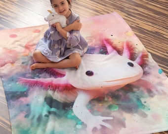 Cute and Cozy Axolotl Plush Blanket - Soft, Customizable, Vibrant Print, Medium Heavyweight Fabric, 3 Sizes, Perfect Home Gift