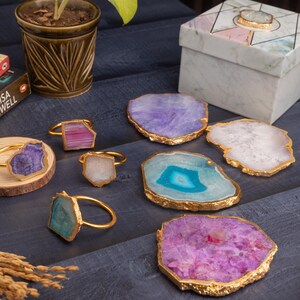 4er Set Achat Untersetzer mit Serviettenring Geschenkkorb/Achat Esstisch Zubehör/Achat Scheibe für Wohnkultur/Einweihungsgeschenk/Geschenk Sie