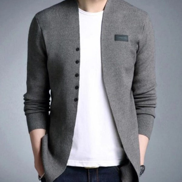 Mens Slim Fit Cardigan with Button Design