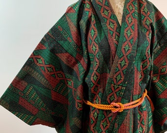 kimono japonais vintage - Géométrique vert