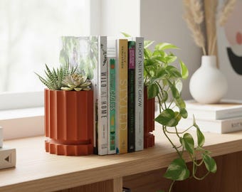 Bookend Planters (Set): Indoor Plant Pots, Unique Pot, office decor, pot w/drip tray, Shelf decor, Book Lovers Gift