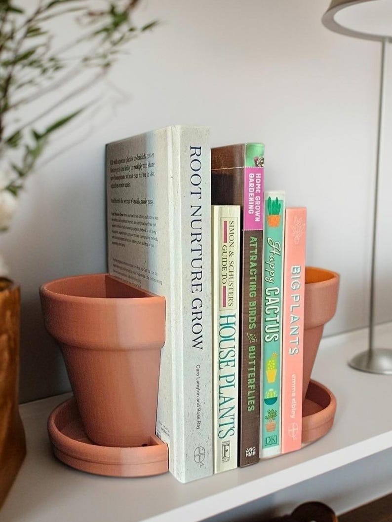 Bookend Planter – Modern Plant Pot Bookend Set – Functional Shelf Decor – Unique Gift for Readers & Plant Lovers, Bookend Pot, 3D Printed afbeelding 4