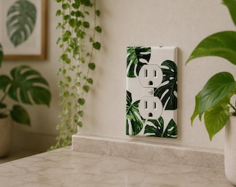 Tropical Monstera Power Receptacle Outlet Covers | Botanical Wall Decor | Green Leaf Switch Plate Cover | Modern Jungle Home Accent