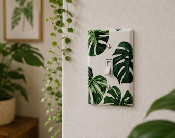 Tropical Monstera Light Switch Cover Plate | Botanical Wall Decor | Green Leaf Switch Plate Cover | Modern Jungle Home Accent