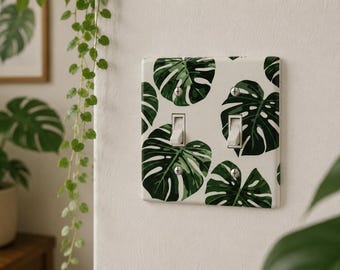 Tropical Monstera Double Light Switch Cover | Botanical Wall Plate | Green Leaf Home Decor | Modern Jungle Decor