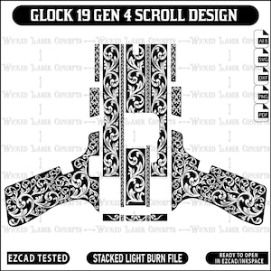 Diseño Glock 19 Gen 4 Scroll con archivo Lightburn apilado