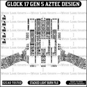 Diseño azteca Glock 17 Gen 5 con lima Lightburn apilada