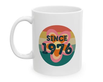 TURNING 50: Since 1976 milestone 50th birthday white ceramic gift mug 11oz