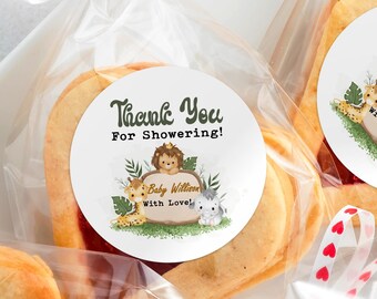 Jungle Animal Baby Shower Stickers/Safari Baby Shower Favor Labels/Baby Boy Shower Stickers/Gender neutral/Custom Thank You Stickers