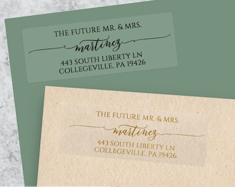 Etiquetas de dirección de devolución para bodas, pegatinas de dirección personalizadas, etiqueta de devolución transparente para bodas, etiqueta de dirección para próxima invitación de boda