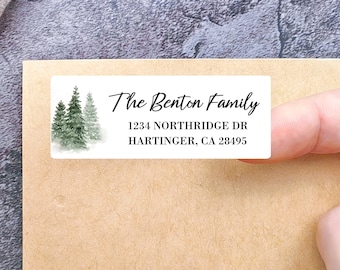 Watercolor Pine Trees Family Name Return Address Label/Personalized Mailing Address Stickers/Housewarming Gift/Custom Envelope Address Label