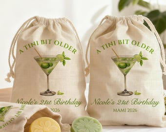 A Tini Bit Older Birthday Favor Bag/Personalized Birthday Favor Bags/Martini and Espresso Martini Birthday Party Drawstring Bags/Gift Bgs