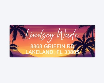 Holiday Address Label Tropical Island Sunset Stickers Summer Beach Custom Return Address Labels Beach Lover Gift Wedding Address Label