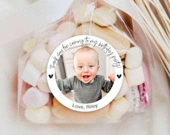 Birthday Photo Stickers/Custom Birthday Labels/Photo Birthday Stickers/Candy Stickers/Personalized Picture Stickers/Thank You Round Stickers
