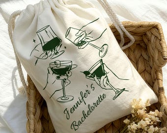 Personalized Bachelorette Party Drawstring Bag for Bridesmaids/Hand Drawn Bag/Hangover Bags/Custom Recovery Kit/Bachelorette Bridesmaid Gift