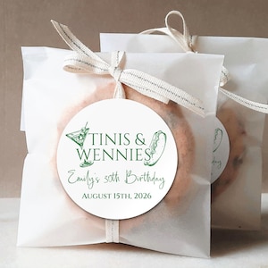 Weenies and Tinis Favor Tags/Weenies and Tinis Themed Bachelorette Stickers/Martini Theme Birthday Labels/Hot Dog Birthday/Thank You Labels