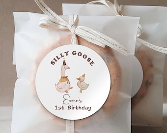 One Silly Goose First Birthday Stickers/Girl or Boy 1st Birthday Favor Labels/Country Goose/Baby Shower Stickers/Thank You Stickers