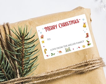 Personalized Merry Christmas from Family Christmas Gift Stickers/Minimalistic Christmas Labels/To From Stickers/Holiday Gift Labels