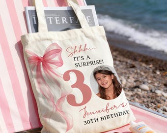 Bolsa de tela personalizada para fiesta sorpresa de 30 cumpleaños / Detalle de fiesta con foto personalizada / Regalo para celebración de 30 cumpleaños / Bolsa reutilizable