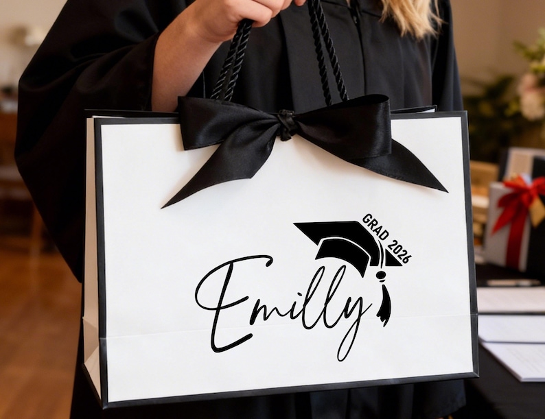 Custom Graduation Gift Bags, Graduation Gift, Personalized Name Gift Bag, University Gift, Class of 2026, Leavers Gift Bag, Groom Gift image 1