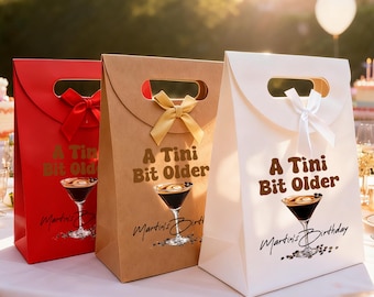 A Tini Bit Older Custom Martini Gift Bags/Birthday Party Favor Bags/Bow Tie Treat Bags/Personalized Adult Birthday Celebration Goodie Bags
