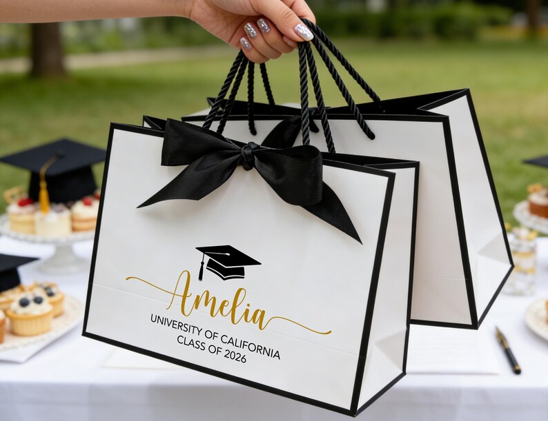 Custom Graduation Gift Bags, Graduation Gift, Personalized Name Gift Bag, University Gift, Class of 2026, Leavers Gift Bag, Groom Gift image 6