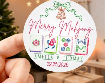 メリー麻雀クリスマスギフトステッカー/お祭り麻雀ゲームナイトの記念品ラベル/ホリデーギフトステッカー/麻雀終日/麻雀女性とプレイヤーへのギフト