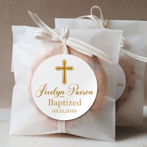 Custom Baptism Labels/Personalized Christening Favors Sticker/Thank You Stickers/1st Holy Communion Favor Labels/Gold Cross Christening