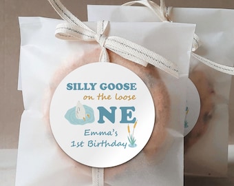 One Silly Goose Birthday Party Favor Labels/One Silly Goose Favor Stickers/Vintage Goose Party Decors/Silly Goose Party Treat Bag Stickers