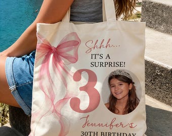 Bolsas de regalo personalizadas para fiestas sorpresa de cumpleaños / Ideales para recuerdos y obsequios de fiestas sorpresa de 30 años / Bolsa de regalo personalizada con foto
