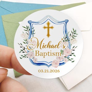 Personalized Baptism Gift Stickers /Thank You Stickers/Baby Boy First Communion Stickers/Christening Gift Tag Labels/Baptism Favor Stickers