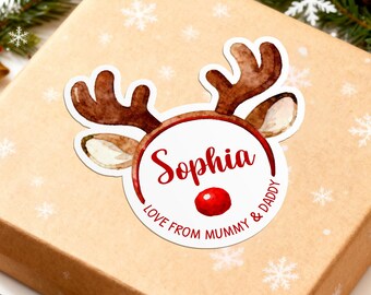 Reindeer Christmas Name Label/Kids Gift Label Sticker/Holiday Gift Tag Sticker/Gift Wrap Tag/Christmas Baby Deer Stickers/Christmas Sticker