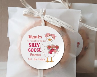 One Silly Goose Birthday Stickers/1st Birthday Silly Goose Party Decor/One Silly Goose Birthday Party Favor Labels/Thank You Stickers