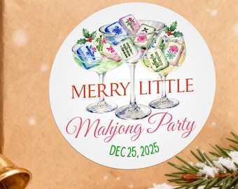 Personalized Christmas Mahjong Stickers/Merry Little Mahjong Party Sticker/Mahjong-Themed Gift Sticker/Cocktail Mahjong Christmas Favor Tag